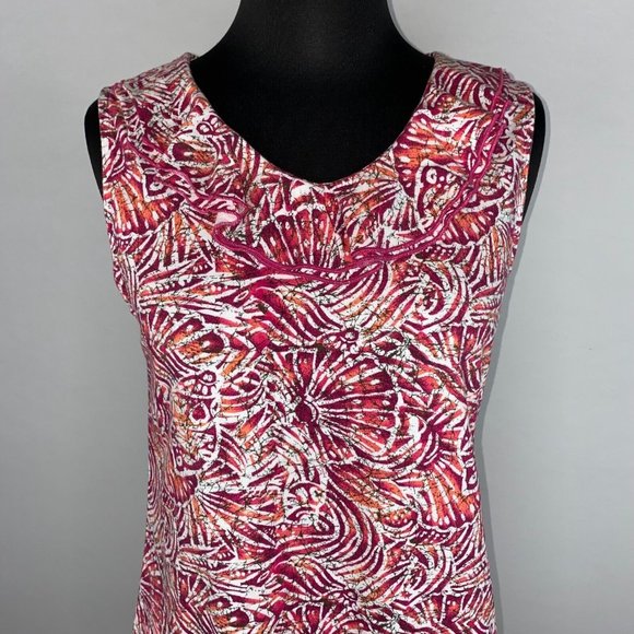 Christopher & Banks Tank Top Women's S Seashell Print Ruffle Neckline Vacation - Picture 2 of 12